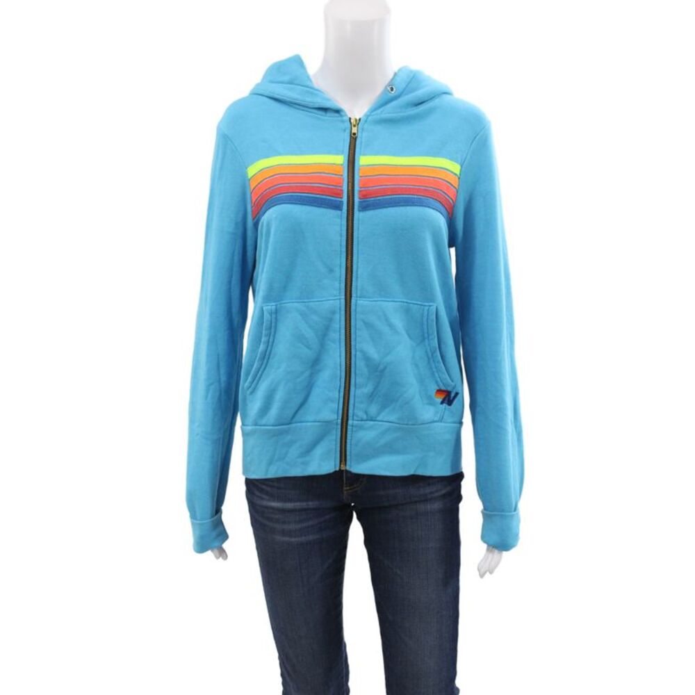 Aviator Nation Unisex Full-Zip Hoodie Striped Blue Fall Size XS